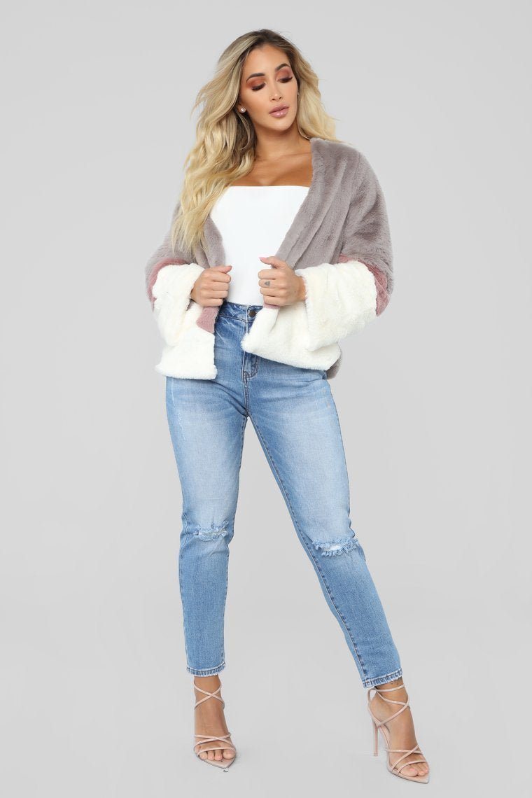 Colorblock Fur Romance Jacket - Grey/Combo - jameswhite001