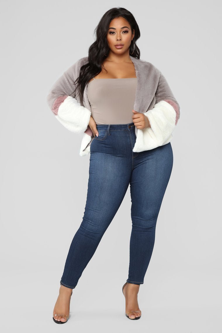 Colorblock Fur Romance Jacket - Grey/Combo - jameswhite001