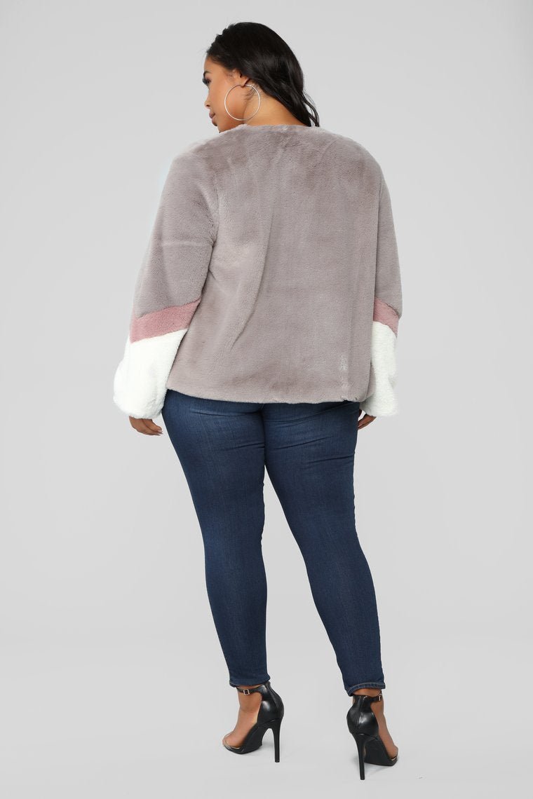 Colorblock Fur Romance Jacket - Grey/Combo - jameswhite001