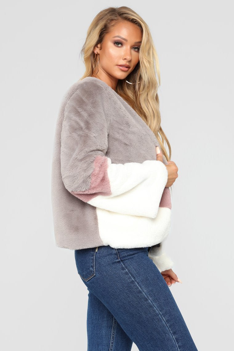 Colorblock Fur Romance Jacket - Grey/Combo - jameswhite001