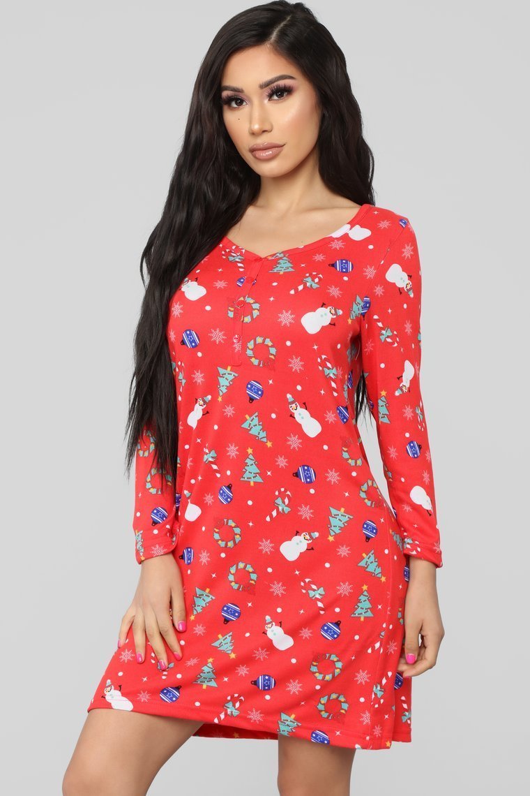 Come Home For Christmas PJ Dress - Red/Combo - jameswhite001