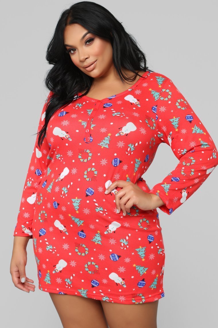 Come Home For Christmas PJ Dress - Red/Combo - jameswhite001