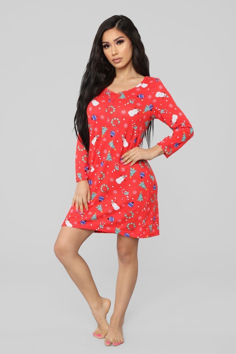 Come Home For Christmas PJ Dress - Red/Combo - jameswhite001