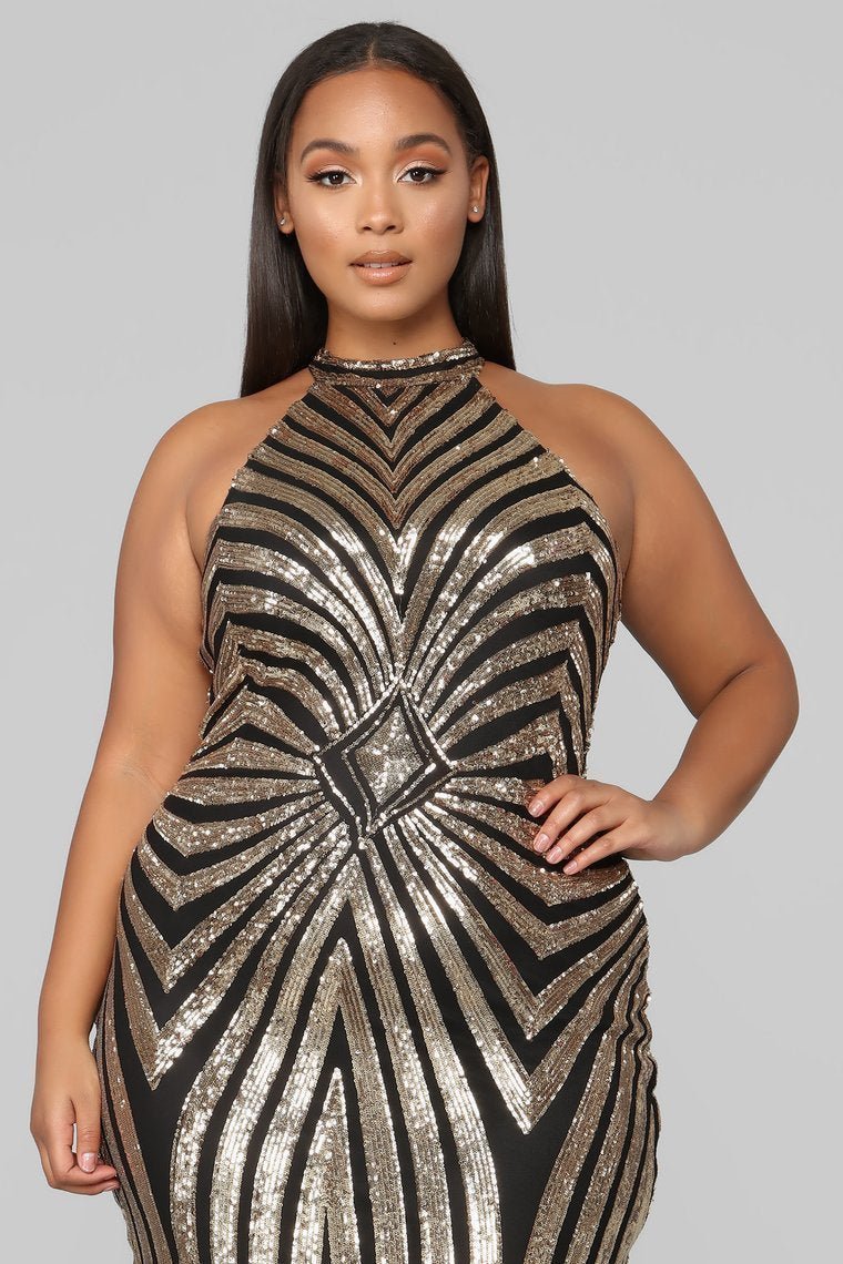 Concrete Rose Midi Dress - Black/Gold - jameswhite001