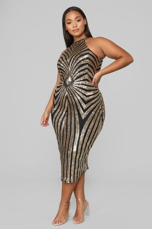 Concrete Rose Midi Dress - Black/Gold - jameswhite001