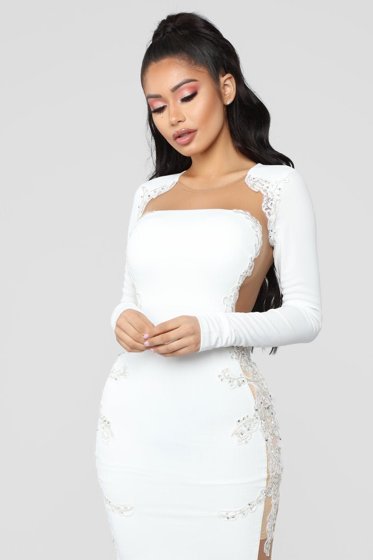 Craving Attention Mermaid Dress - White/Nude - jameswhite001