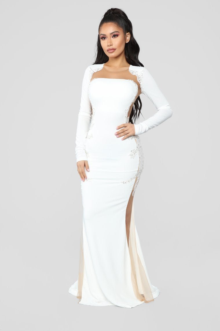 Craving Attention Mermaid Dress - White/Nude - jameswhite001