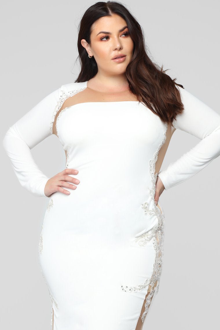 Craving Attention Mermaid Dress - White/Nude - jameswhite001