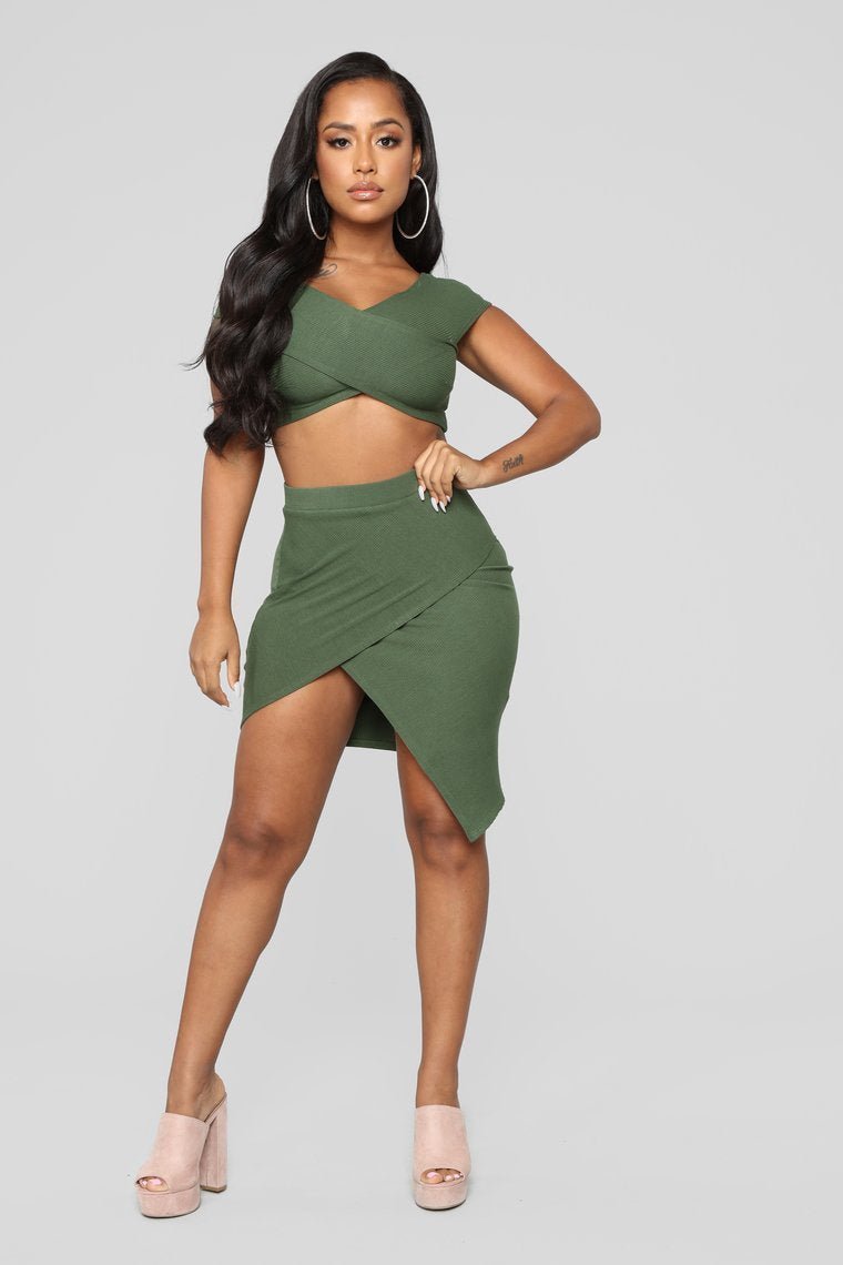 Cross Your Fingers Skirt Set - Olive - jameswhite001