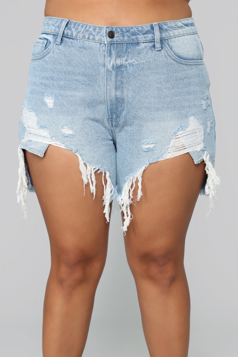 Daisy Distressed Boyfriend Shorts - Light Blue Wash - jameswhite001