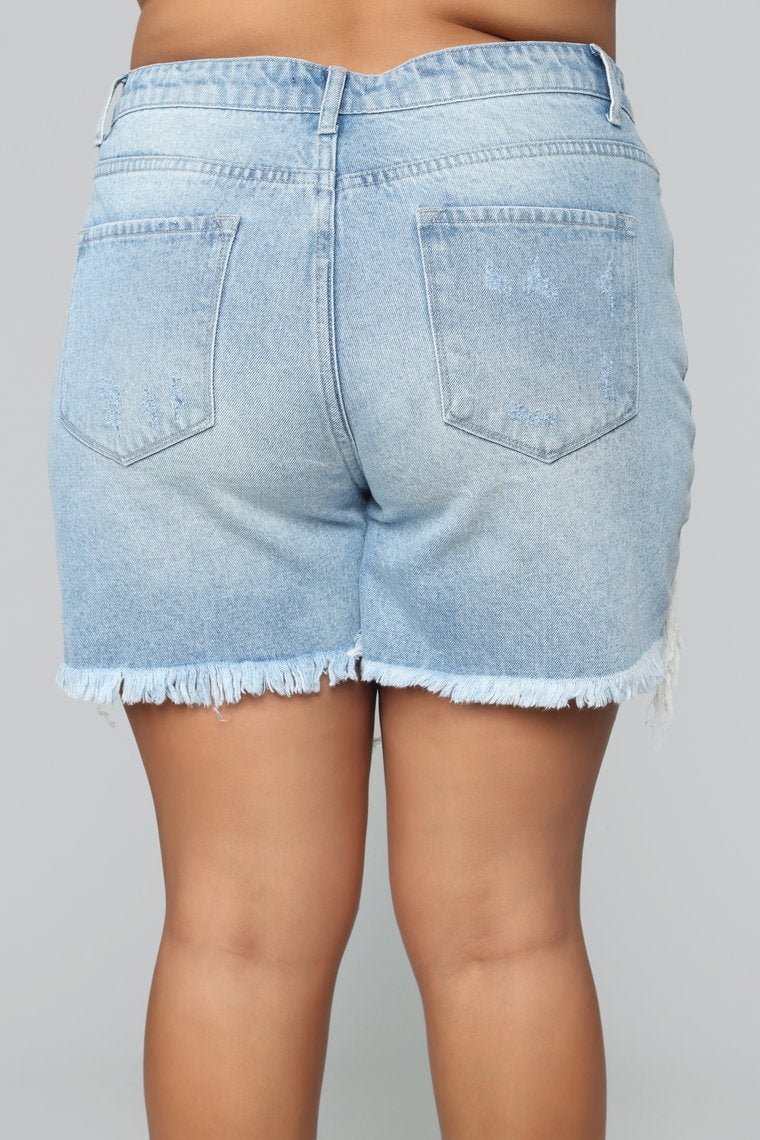 Daisy Distressed Boyfriend Shorts - Light Blue Wash - jameswhite001