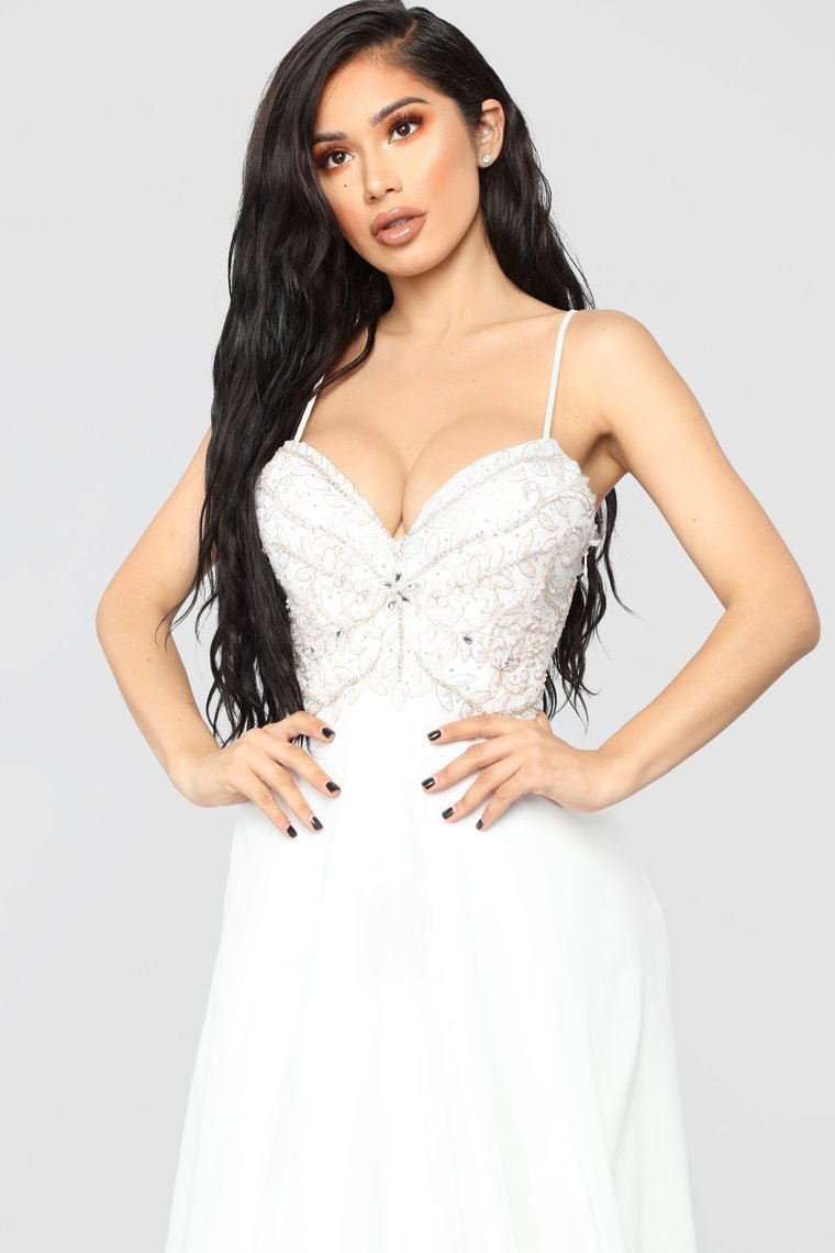 Delicate And Dainty Embellished Gown - Off White - jameswhite001