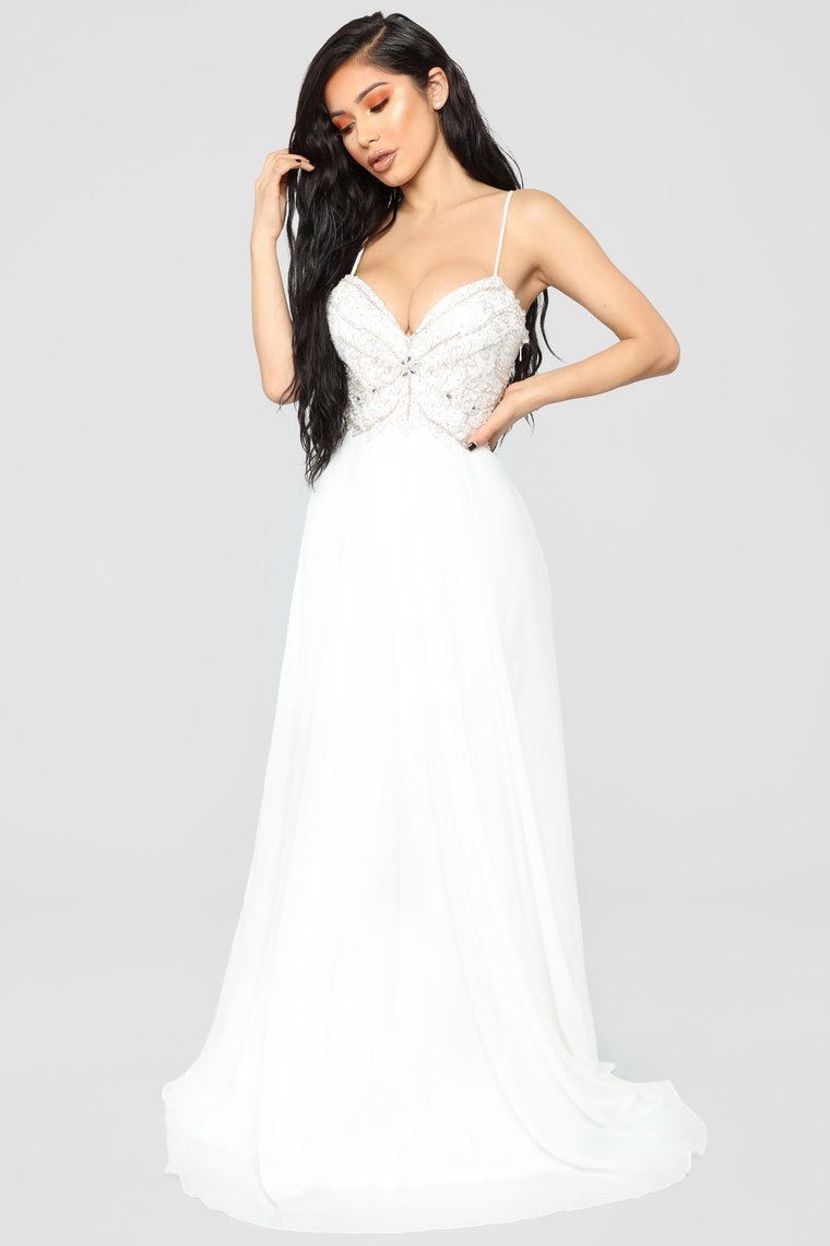 Delicate And Dainty Embellished Gown - Off White - jameswhite001
