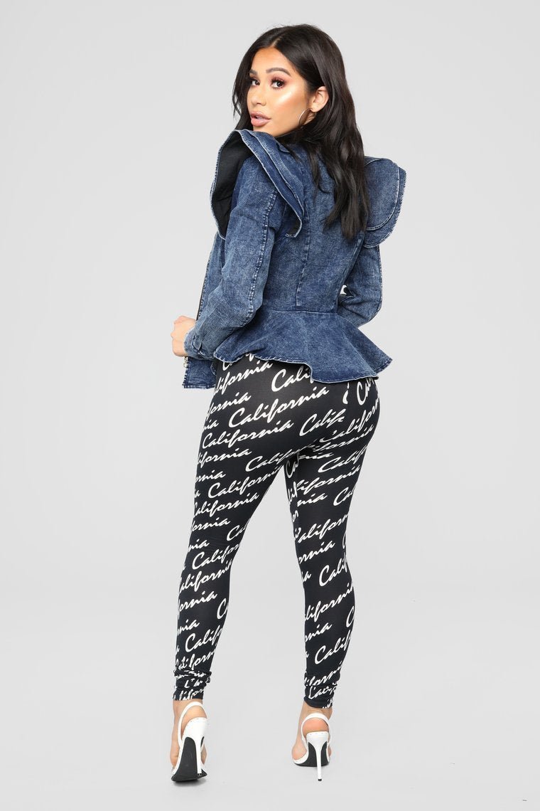 Denim Queen Peplum Jacket - Medium Blue Wash - jameswhite001