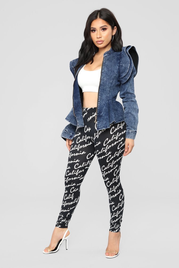 Denim Queen Peplum Jacket - Medium Blue Wash - jameswhite001