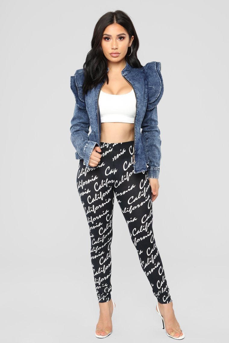 Denim Queen Peplum Jacket - Medium Blue Wash - jameswhite001