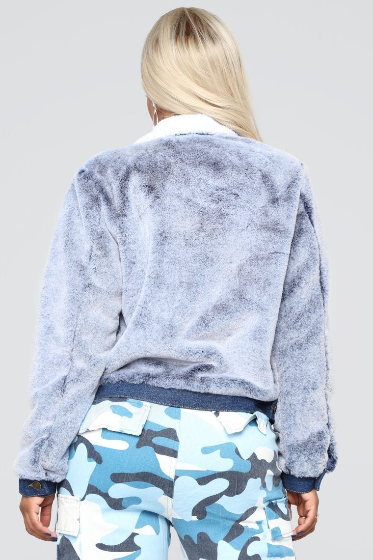 Do You Dirty Faux Fur Jacket - Blue - jameswhite001