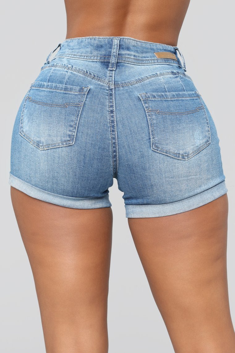 Don't Hesitate Distressed Shorts - Medium Blue Wash - jameswhite001