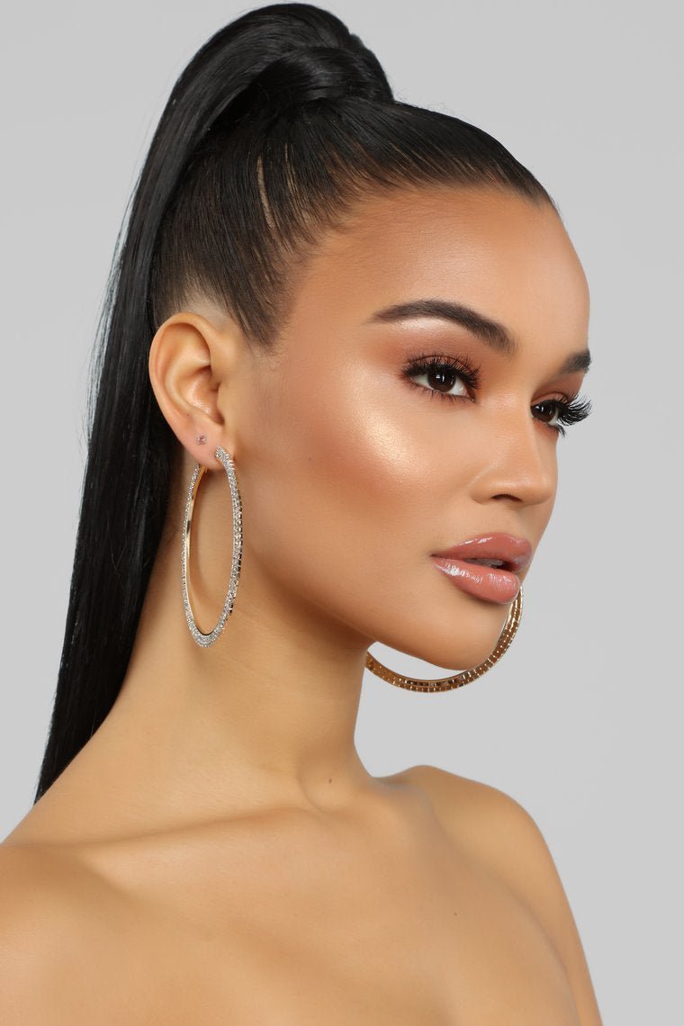 Double Shine Time Hoop Earrings - Gold - jameswhite001