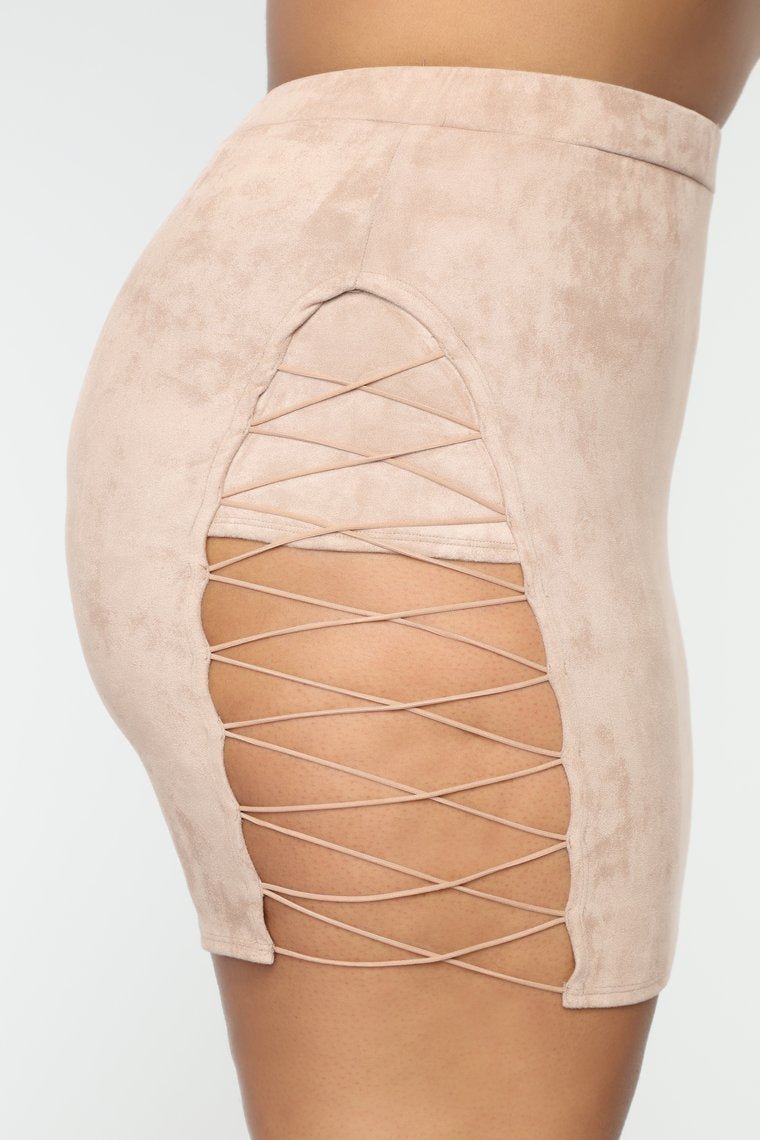 Dree Lace Up Mini Skirt - Taupe - jameswhite001