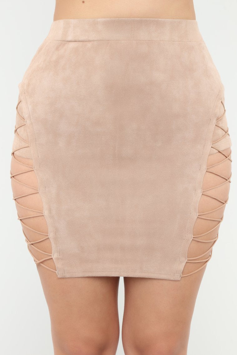 Dree Lace Up Mini Skirt - Taupe - jameswhite001