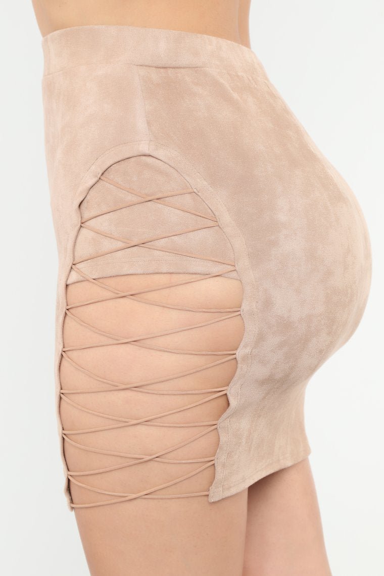 Dree Lace Up Mini Skirt - Taupe - jameswhite001