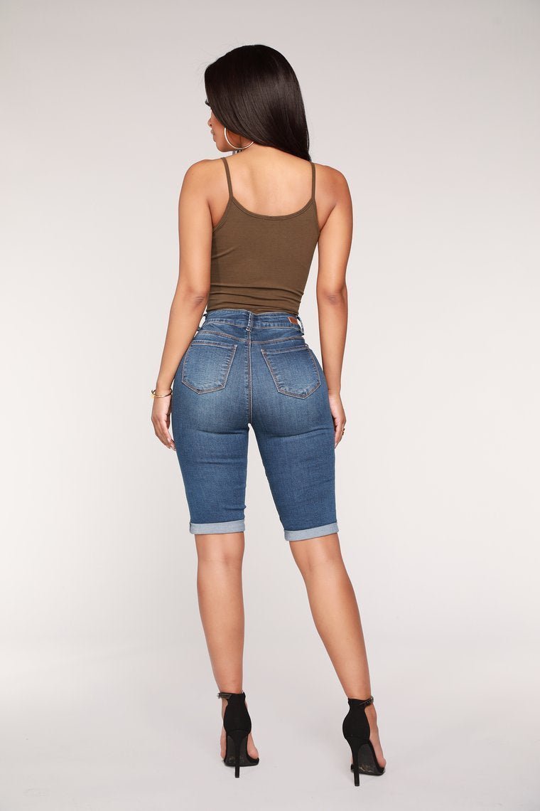 Drifter Moto Bermuda Shorts - Medium Blue Wash - jameswhite001