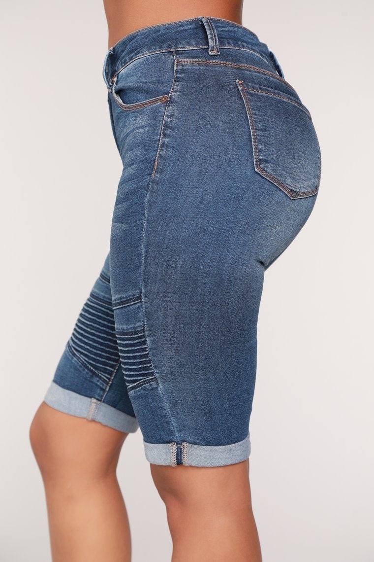 Drifter Moto Bermuda Shorts - Medium Blue Wash - jameswhite001