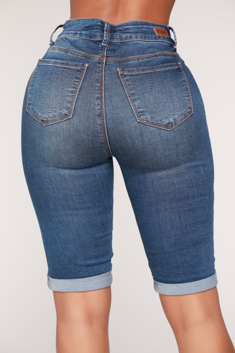 Drifter Moto Bermuda Shorts - Medium Blue Wash - jameswhite001