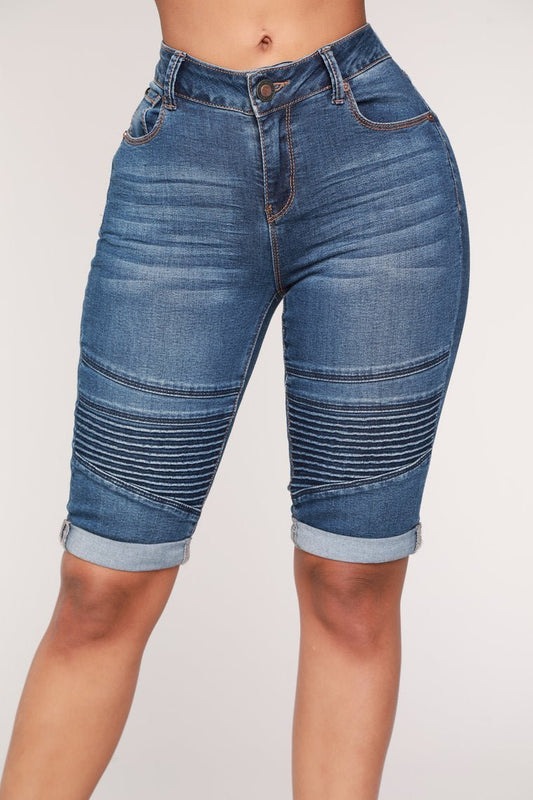 Drifter Moto Bermuda Shorts - Medium Blue Wash - jameswhite001