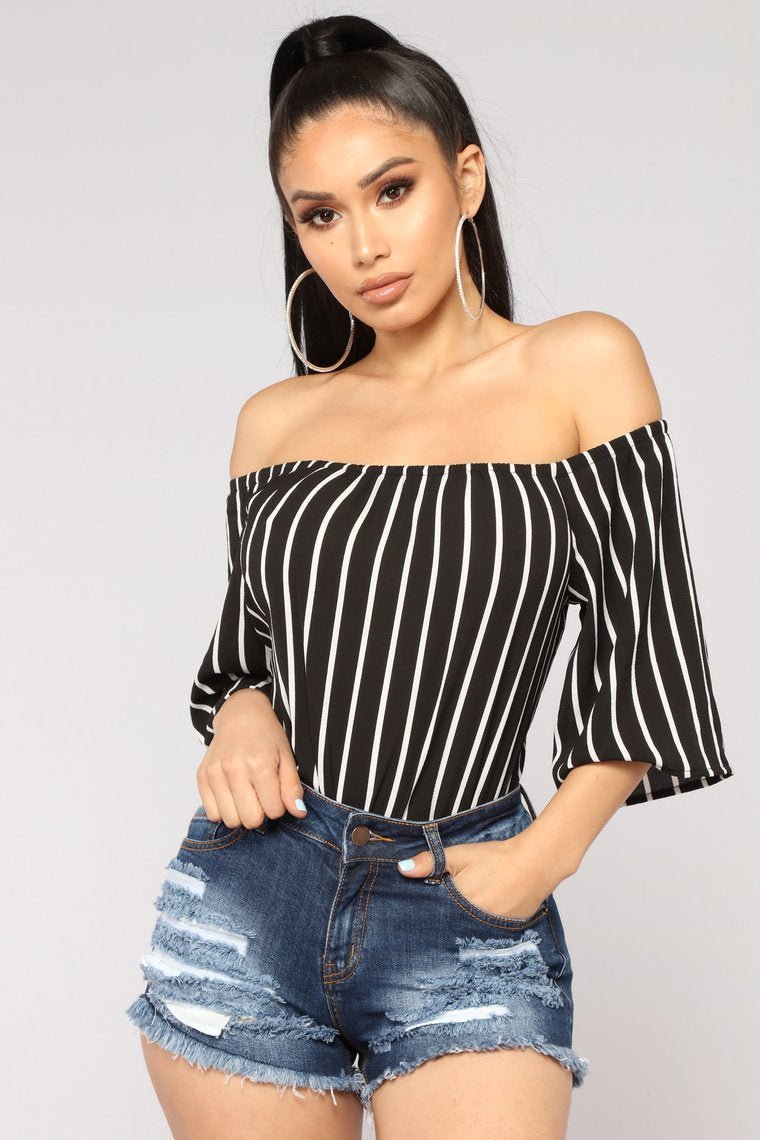 Edyth Off Shoulder Top - Black/White - jameswhite001