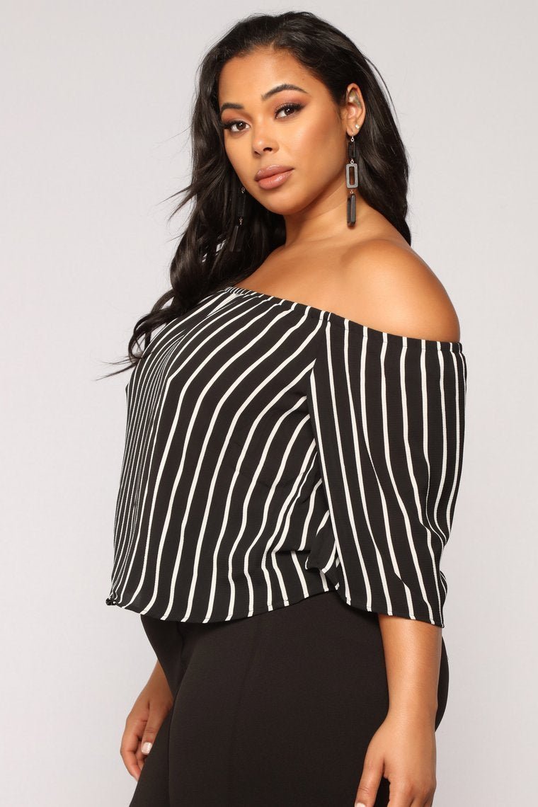 Edyth Off Shoulder Top - Black/White - jameswhite001