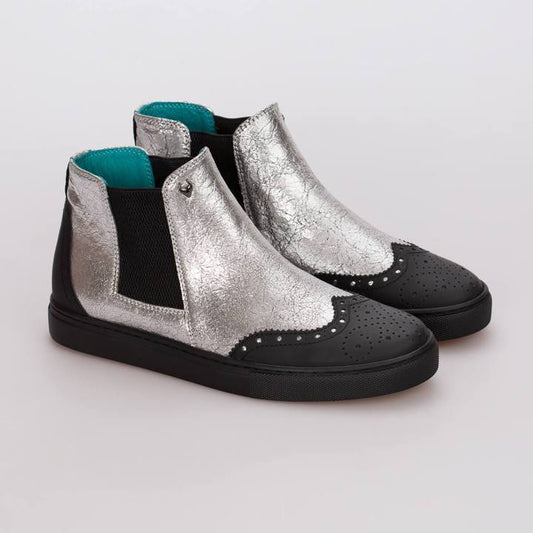 EMMA – LEATHER SILVER & MAT BLACK - jameswhite001