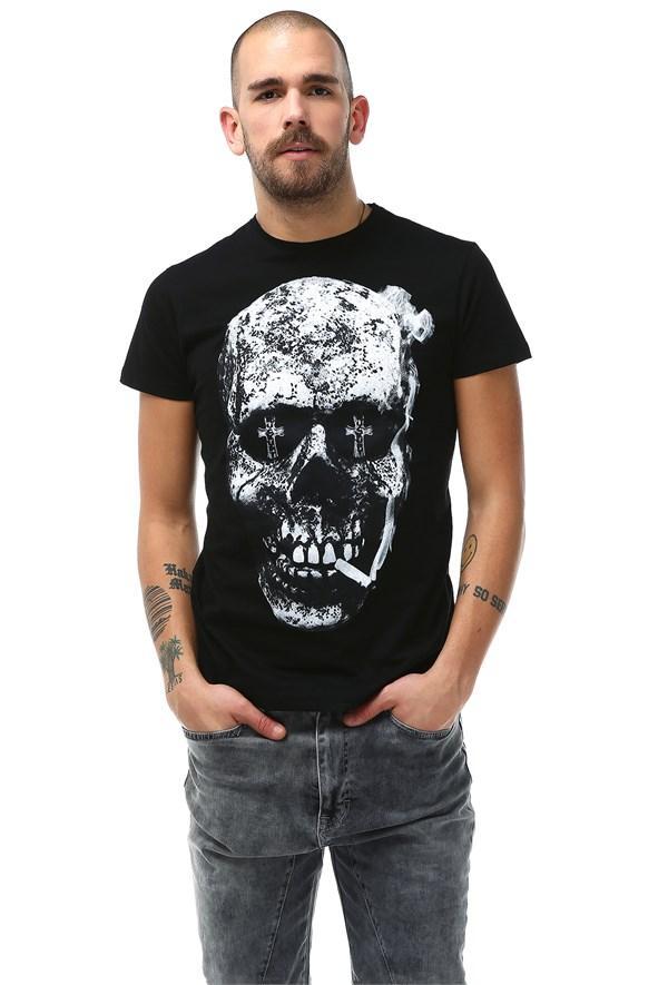 Erkek Kuru Kafa Baskılı Siyah T-shirt - jameswhite001