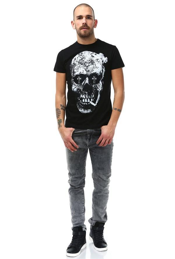 Erkek Kuru Kafa Baskılı Siyah T-shirt - jameswhite001