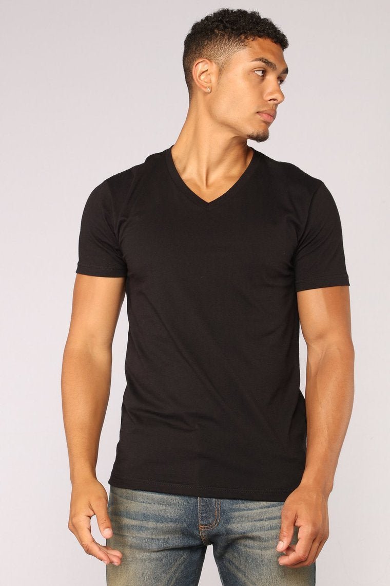 Essential V Neck Tee - Black - jameswhite001
