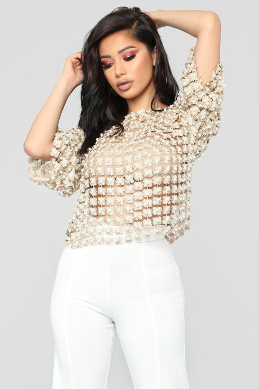 Evening Getaway Pearl Top - Gold - jameswhite001