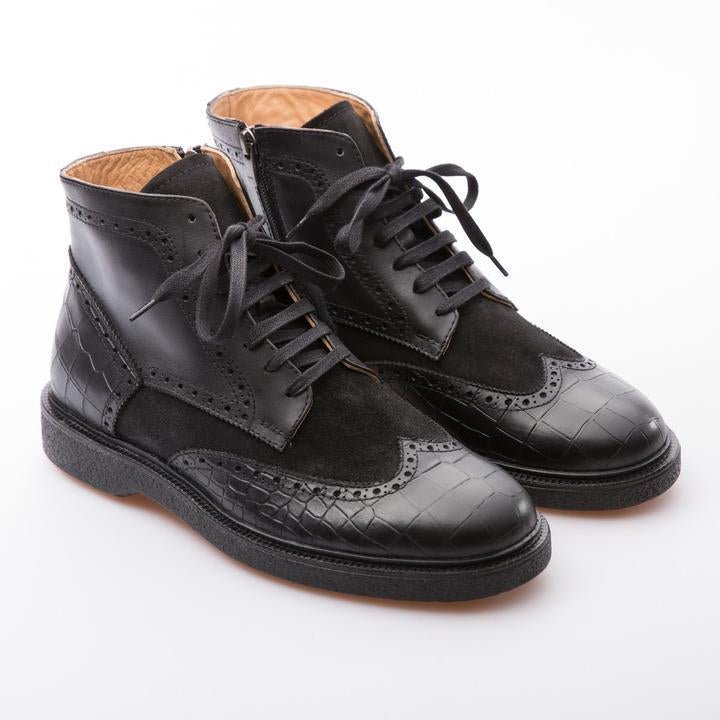 FABIAN - BLACK - WAXY SUEDE & CALF LEATHER - jameswhite001