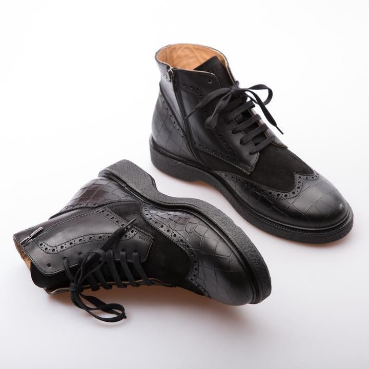 FABIAN - BLACK - WAXY SUEDE & CALF LEATHER - jameswhite001