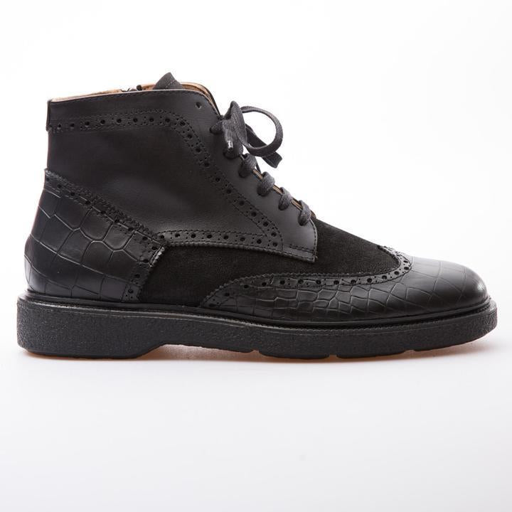 FABIAN - BLACK - WAXY SUEDE & CALF LEATHER - jameswhite001