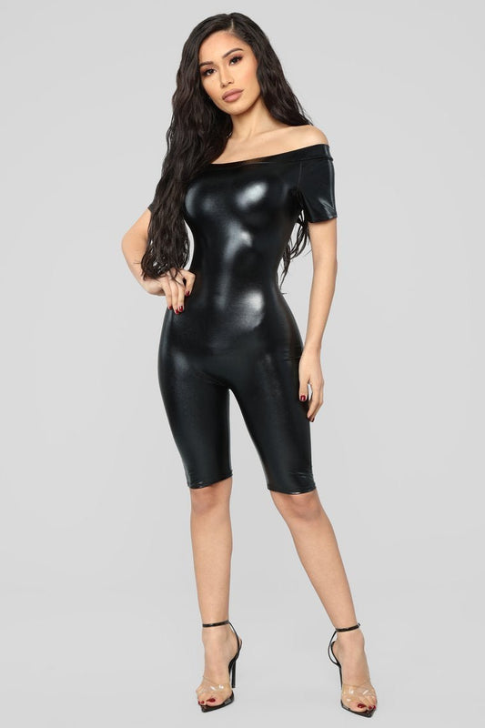 Fake Them Out PU Biker Romper - Black - jameswhite001