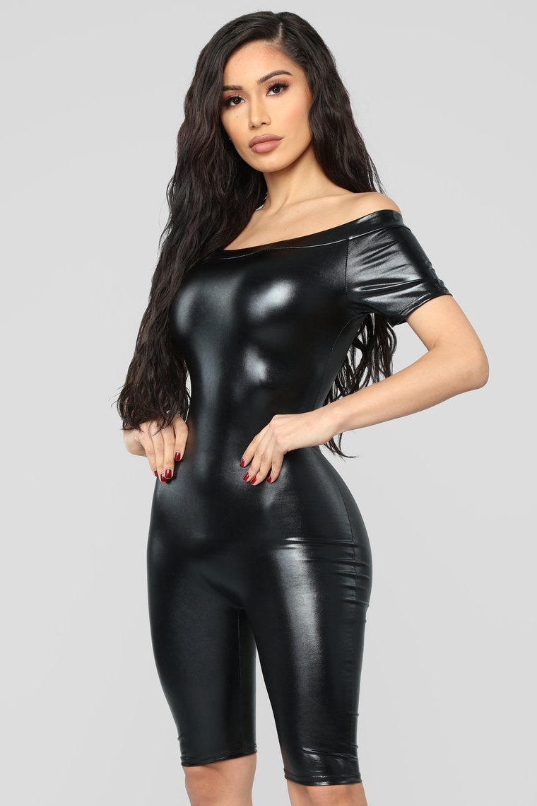 Fake Them Out PU Biker Romper - Black - jameswhite001
