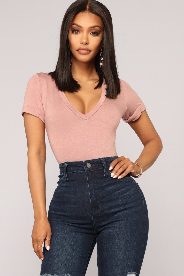 Favorite Tee Bodysuit - Pale Mauve - jameswhite001