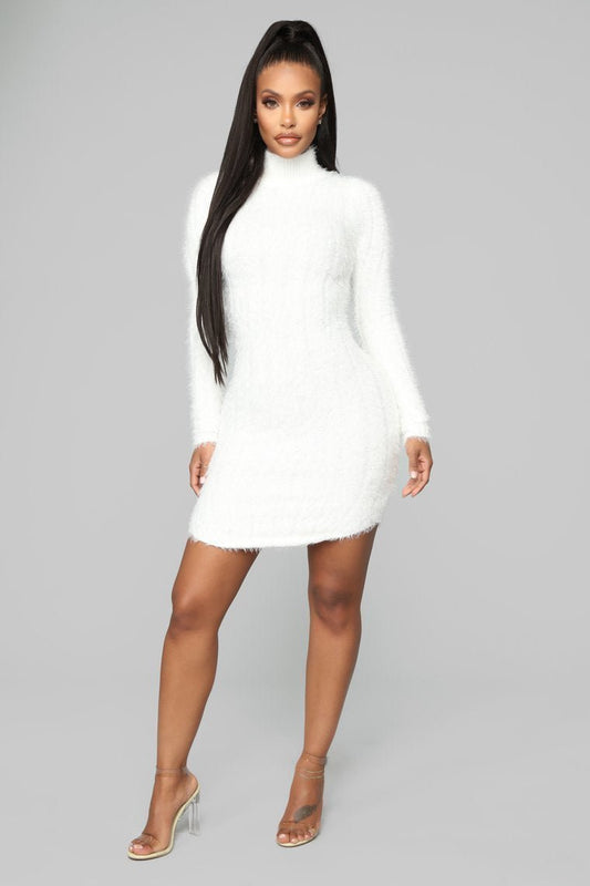 Feel Me Up Fuzzy Sweater Dress - White - jameswhite001