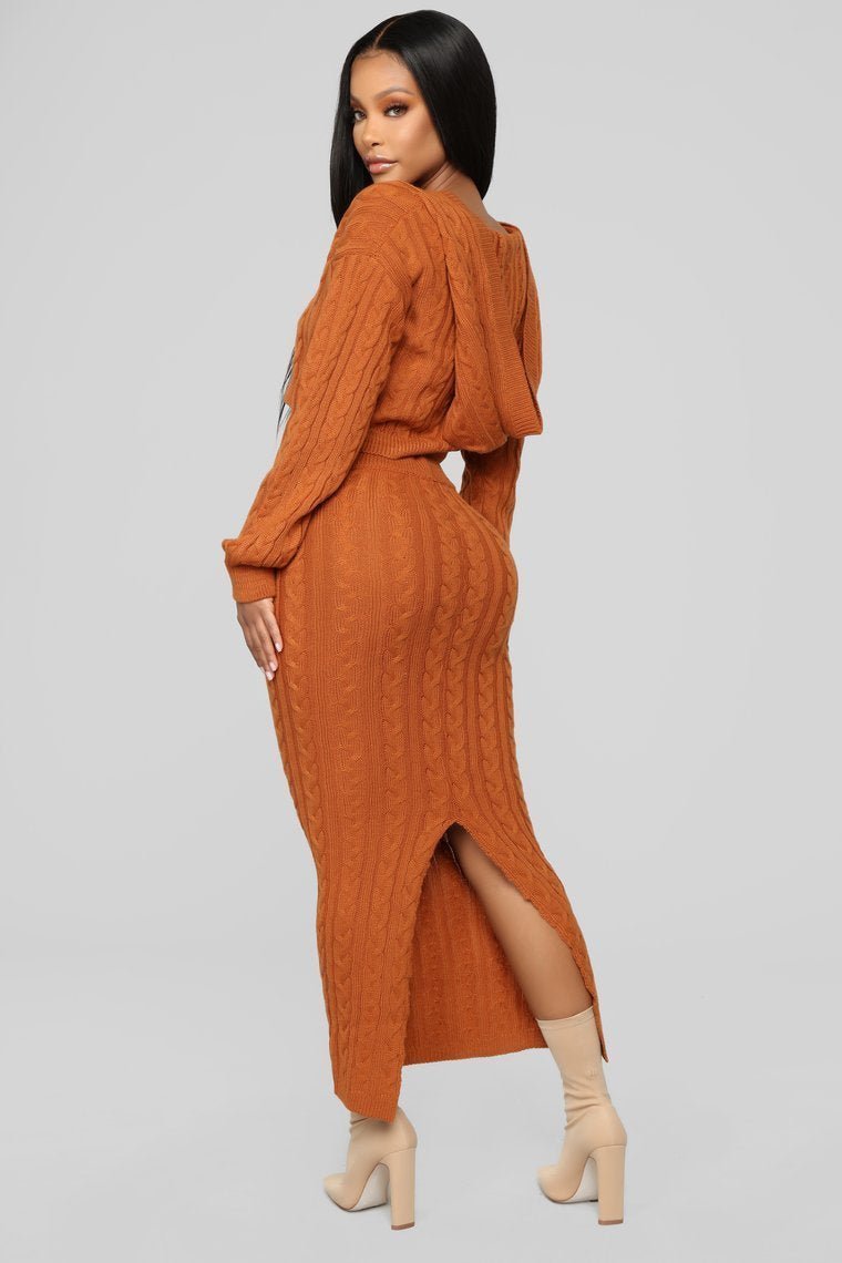 Fit To Knit Skirt Set - Cognac - jameswhite001