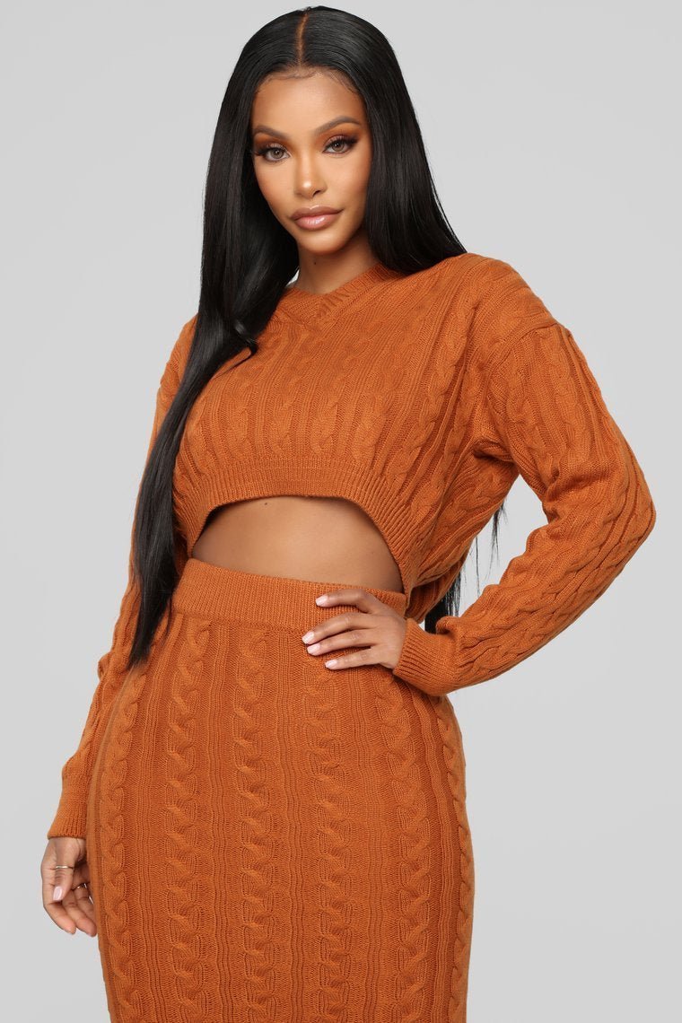 Fit To Knit Skirt Set - Cognac - jameswhite001
