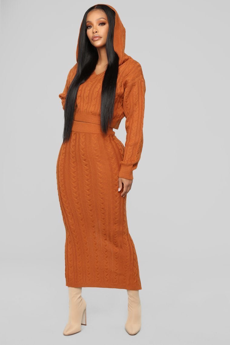 Fit To Knit Skirt Set - Cognac - jameswhite001