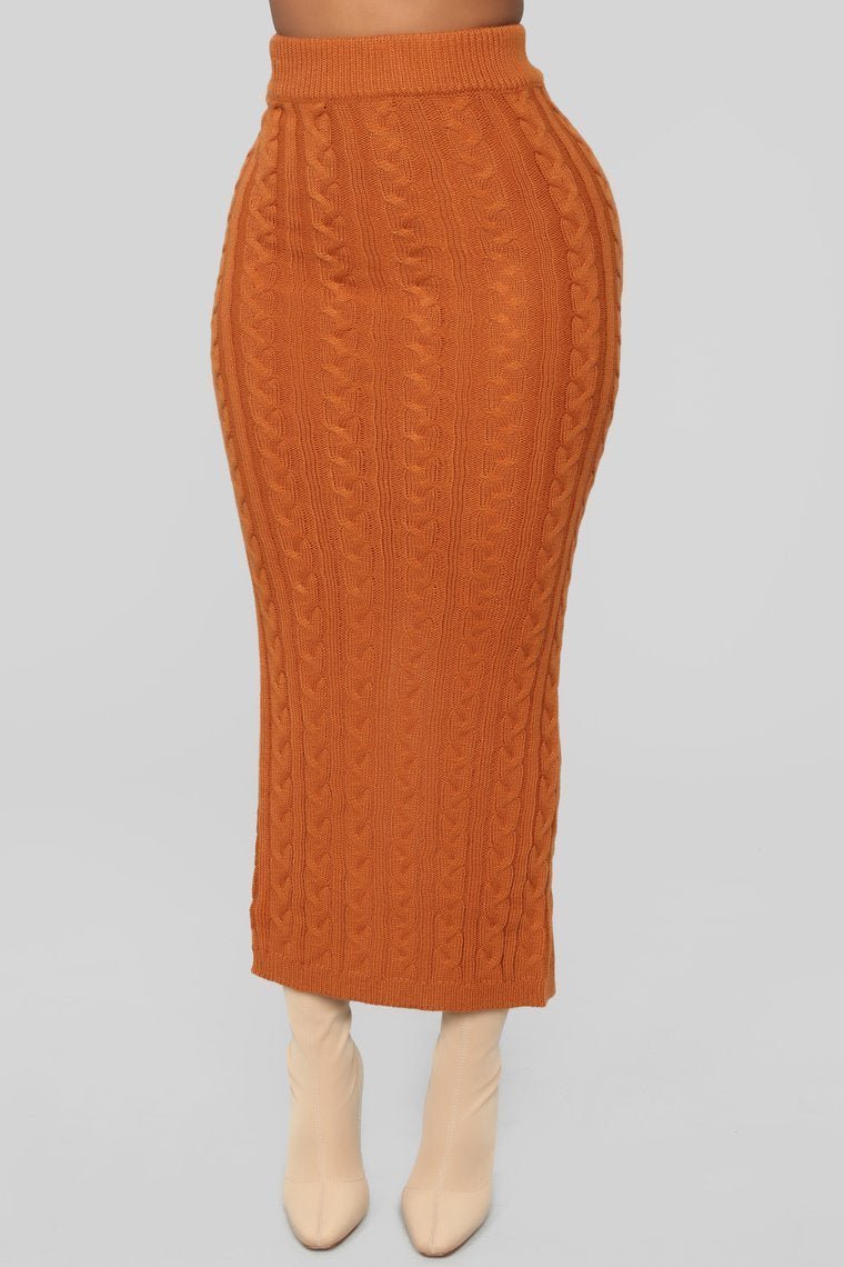 Fit To Knit Skirt Set - Cognac - jameswhite001