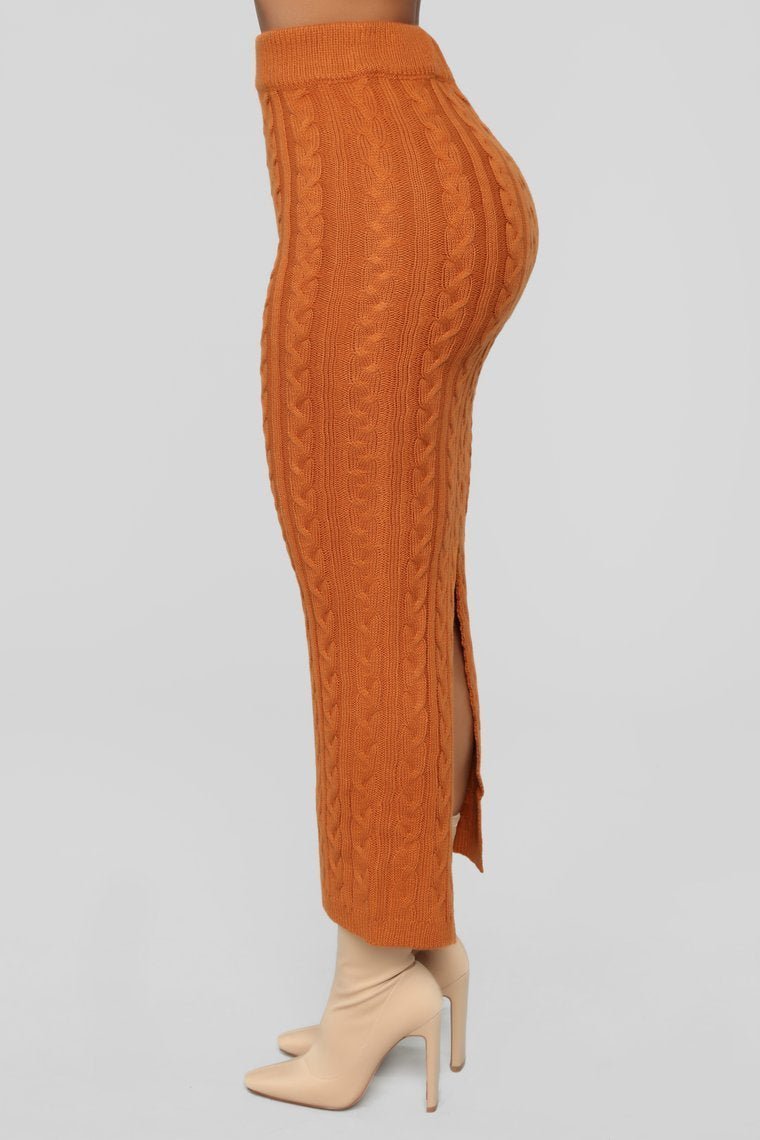 Fit To Knit Skirt Set - Cognac - jameswhite001