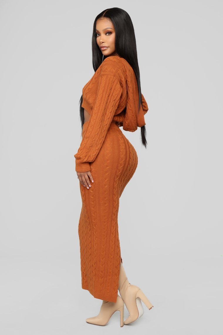 Fit To Knit Skirt Set - Cognac - jameswhite001